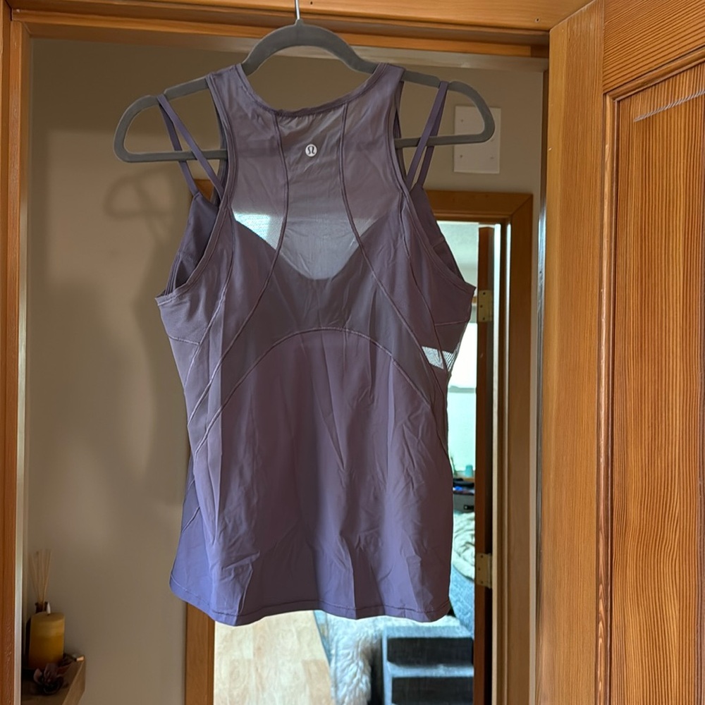 Sexy lululemon tank top built in bra mesh details size 10 Lavender Grey PERFECT - Picture 3 of 9